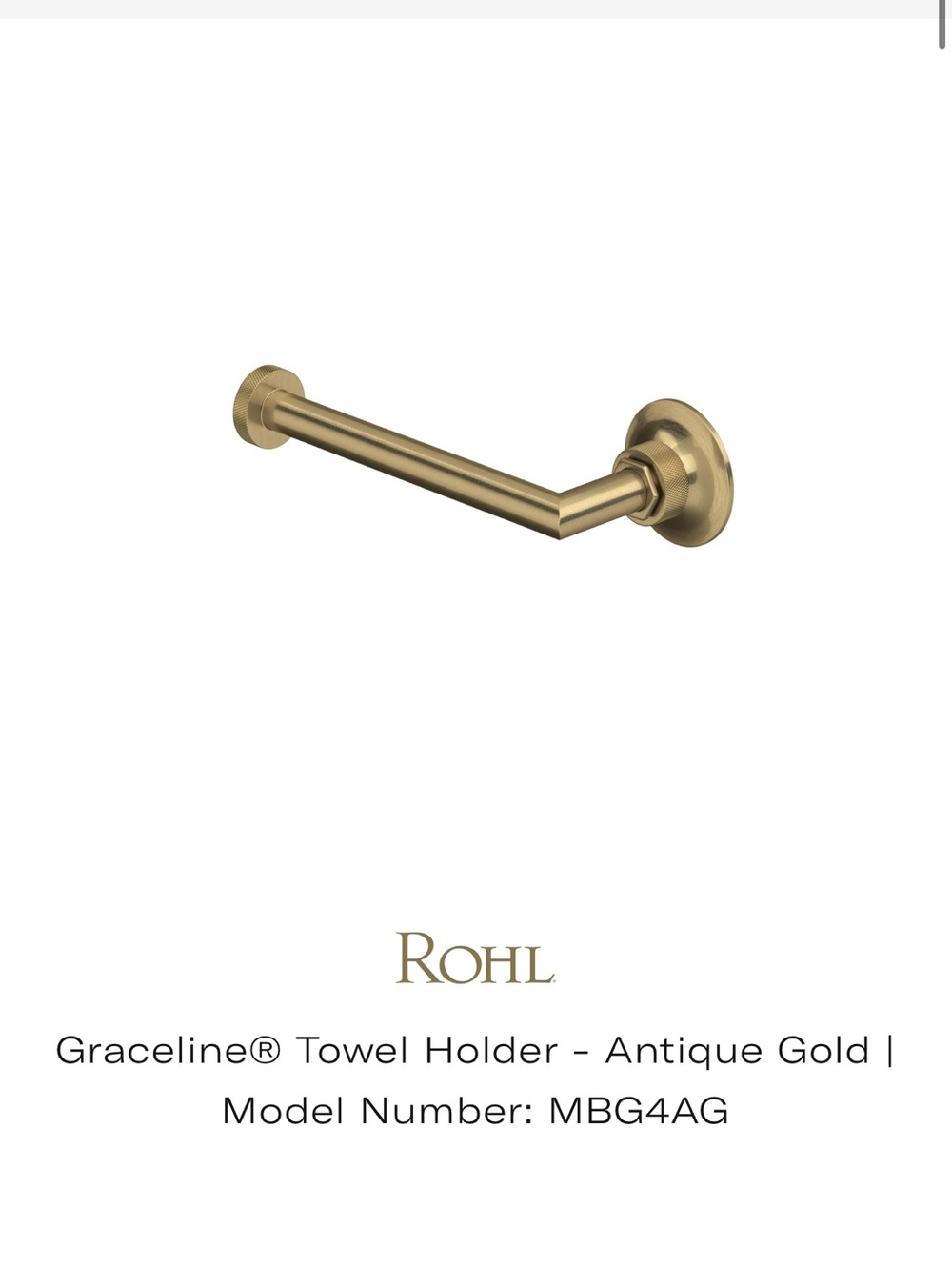 Rohl Michael Berman Graceline Towel Holder 8” Model MBG4AG Antique Gold NWOB